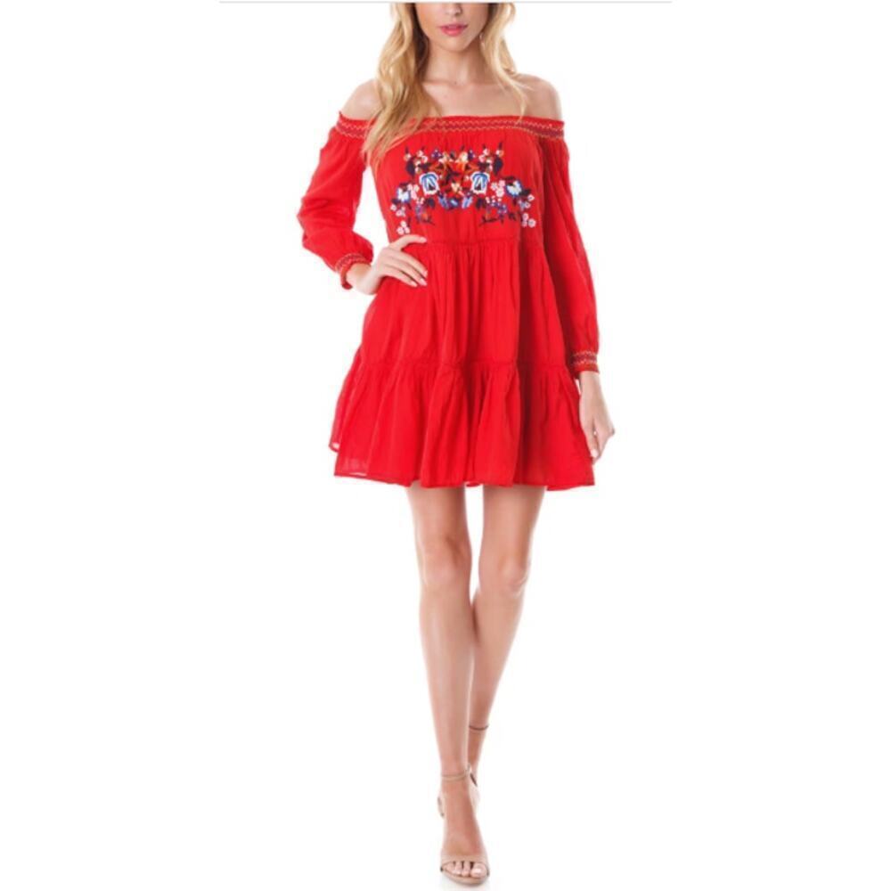 Free People Womens Sunbreams Mini Dress Size Small Off The‎ Shoulder Embroidered